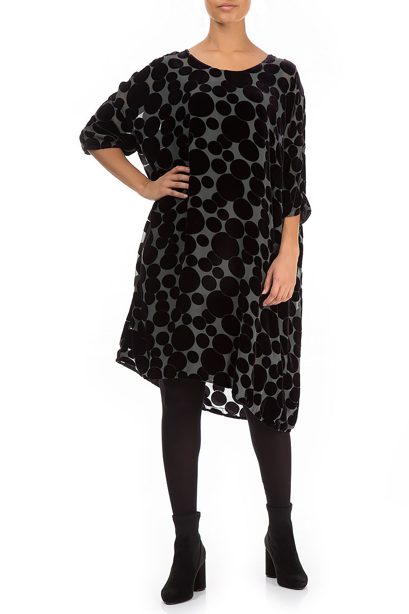 Loose Devoré Bubbles Black Silk Velvet Dress 4