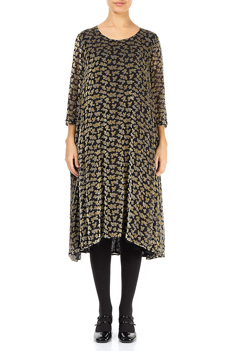 Loose Devoré Petals Gold Silk Velvet Shift Dress 1