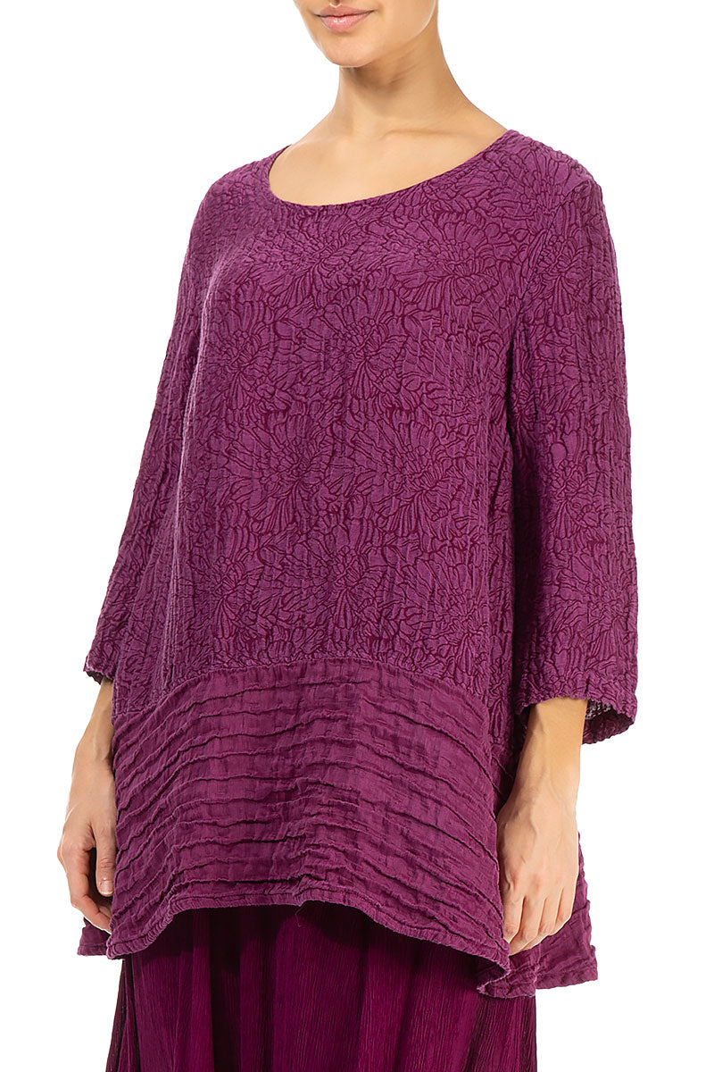 Loose Floral Magenta Silk Linen Tunic 3