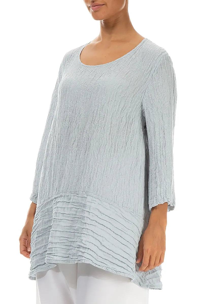 Locker geschnittene Tunika aus silbergrauer Seide und Leinen mit floralem Muster