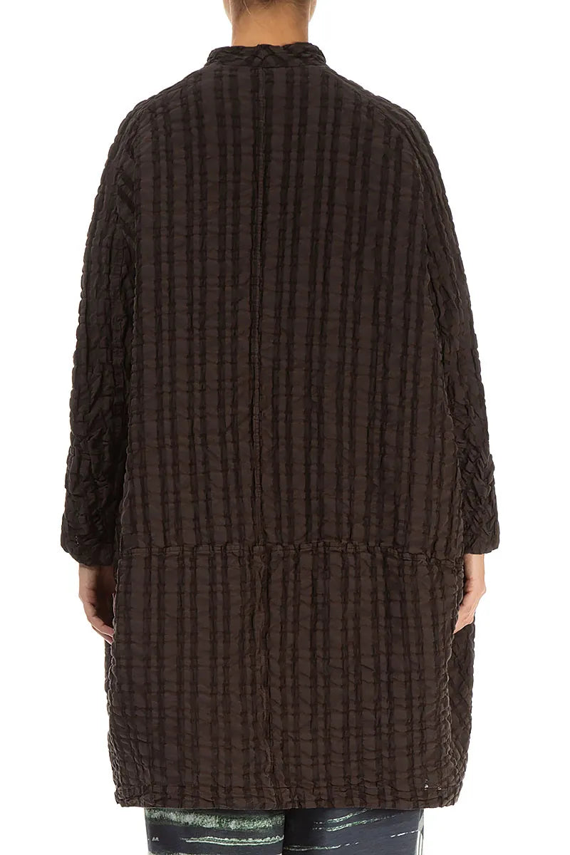 Veste ample en lin et coton à carreaux marron forêt