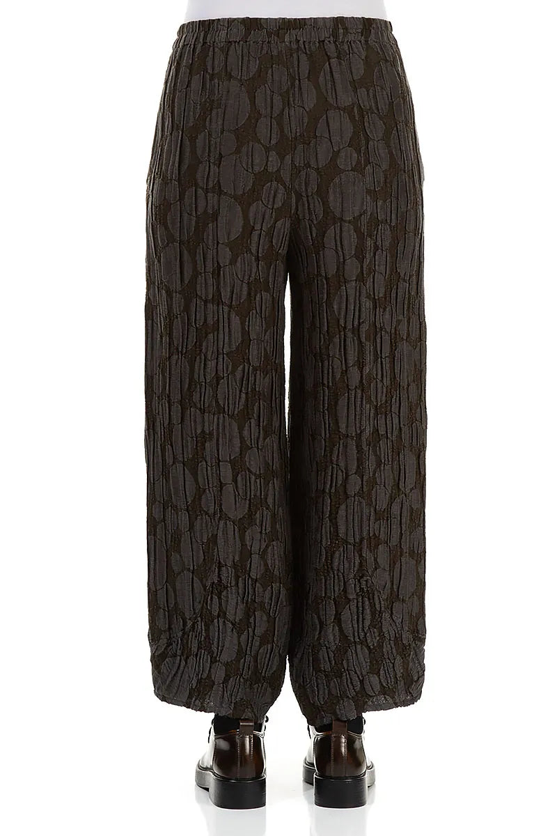 Pantalon ample en lin et soie marron forêt