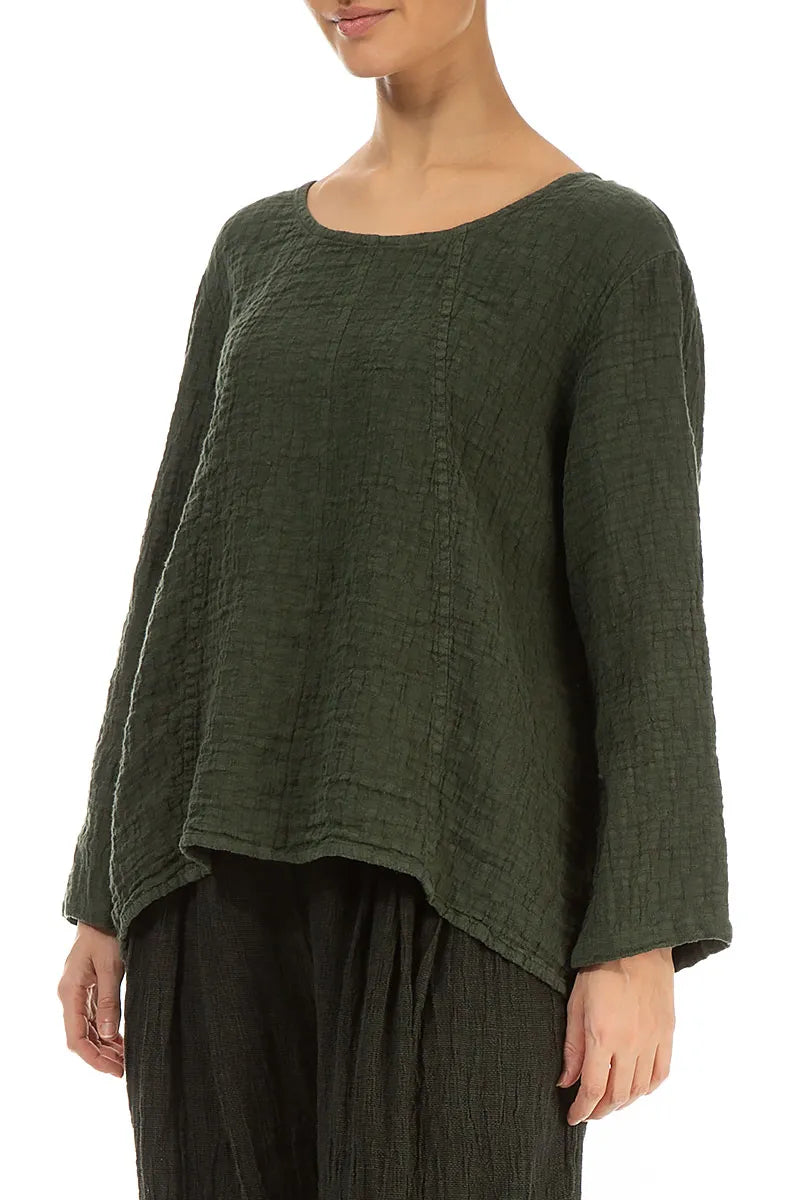 Loose Forest Mist Textured Linen Blouse 3