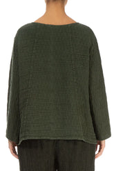 Loose Forest Mist Textured Linen Blouse 2