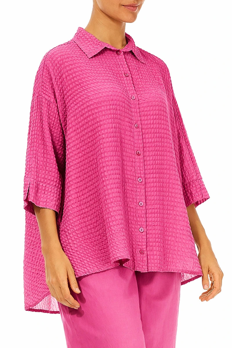 Loose Fuchsia Textured Silk Shirt 3