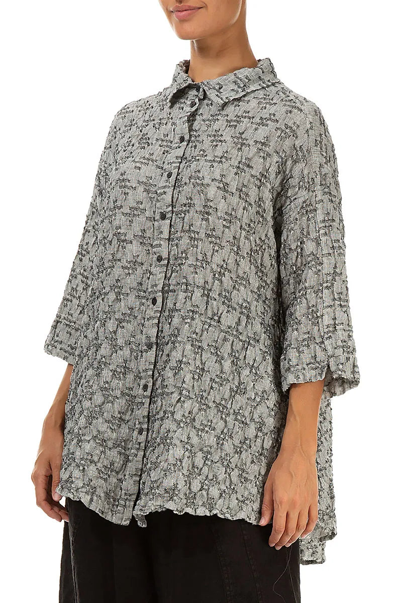 Loose Geometric Texture Grey Linen Shirt 3