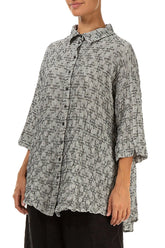 Loose Geometric Texture Grey Linen Shirt 3