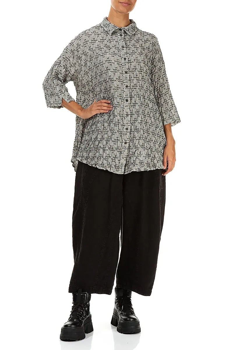 Loose Geometric Texture Grey Linen Shirt 4