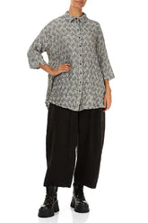 Loose Geometric Texture Grey Linen Shirt 4