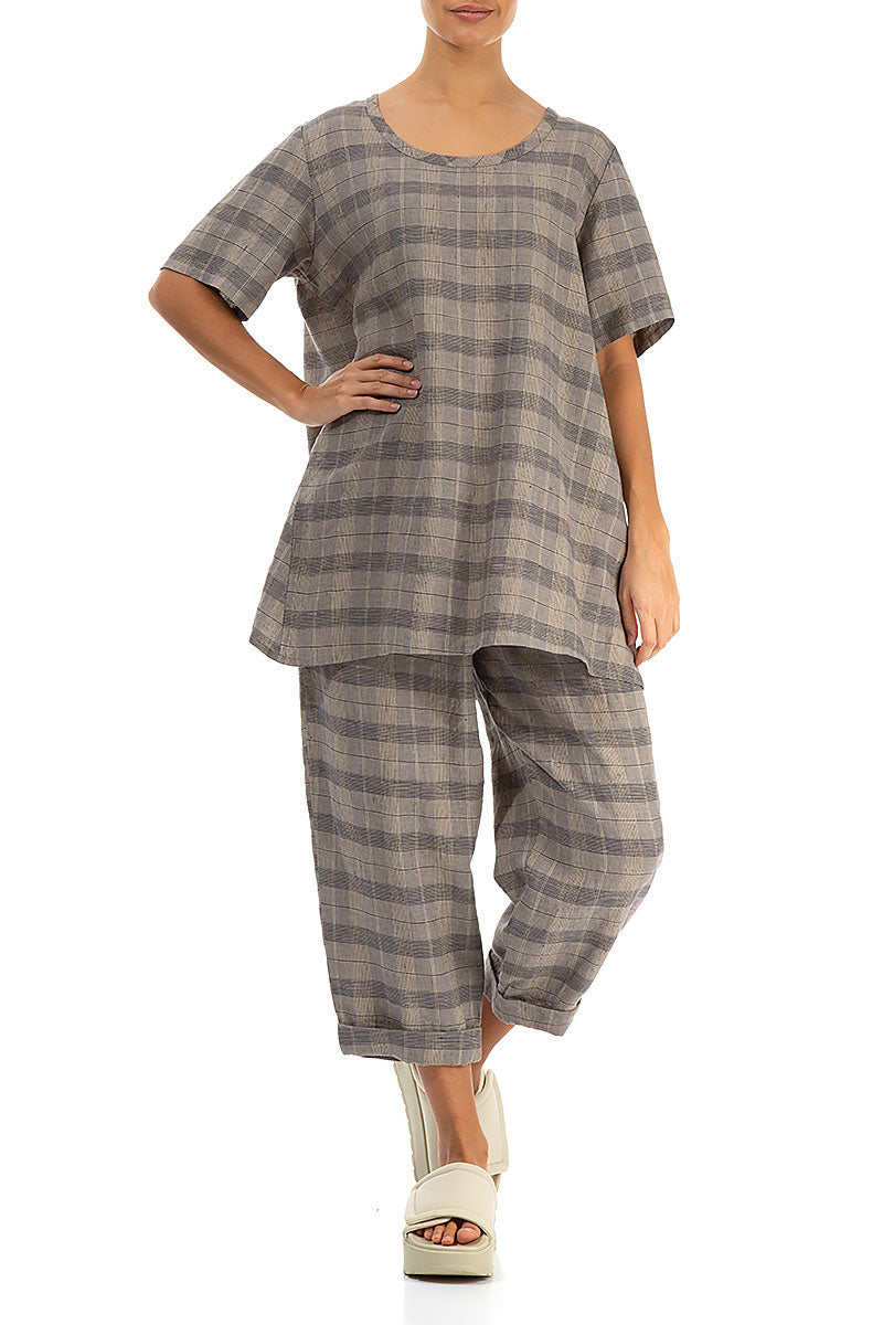 Loose Greige Check Linen Tunic 4
