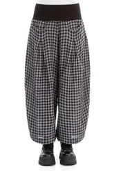 Loose Grey Check Linen Trousers 1