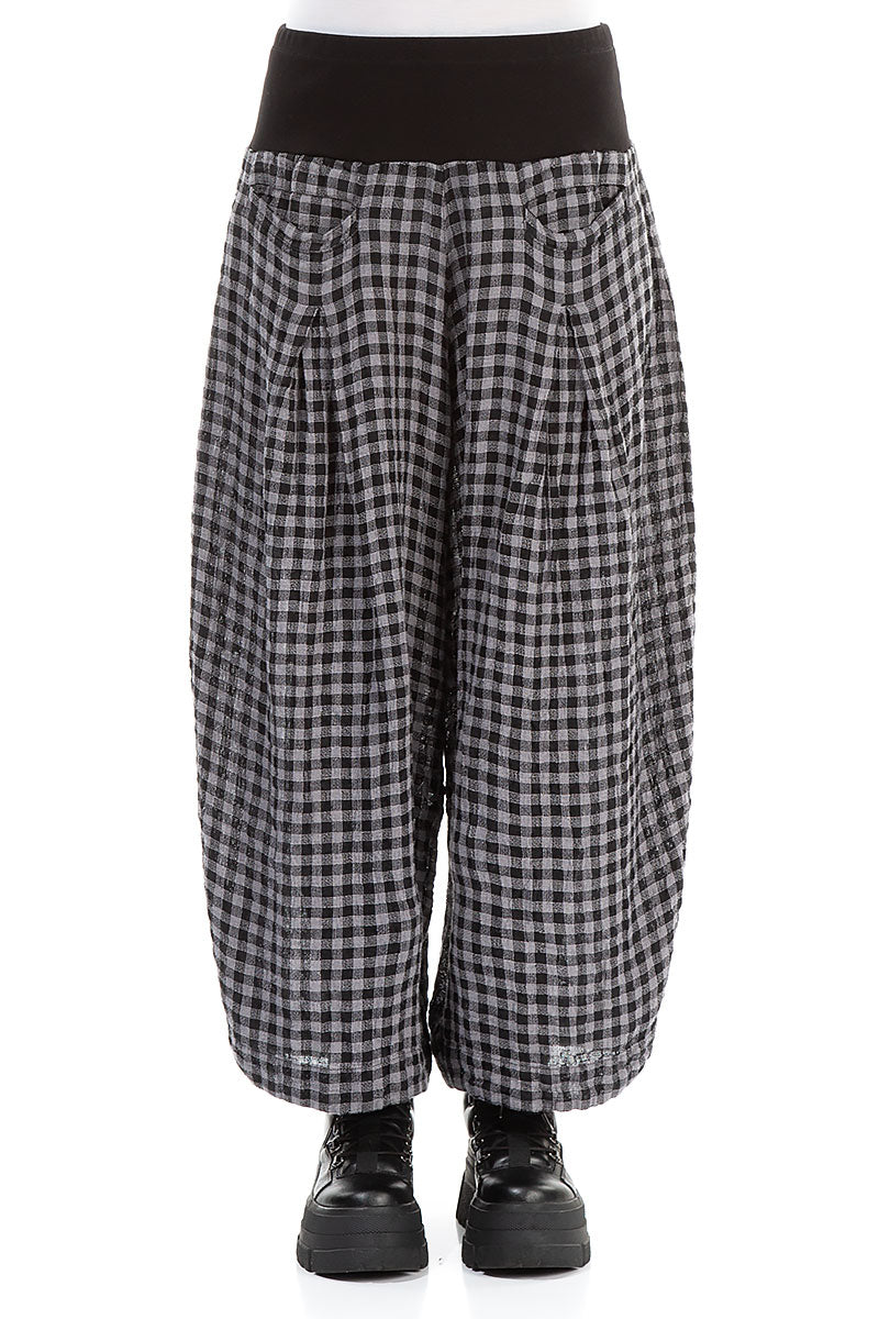 Loose Grey Check Linen Trousers 2