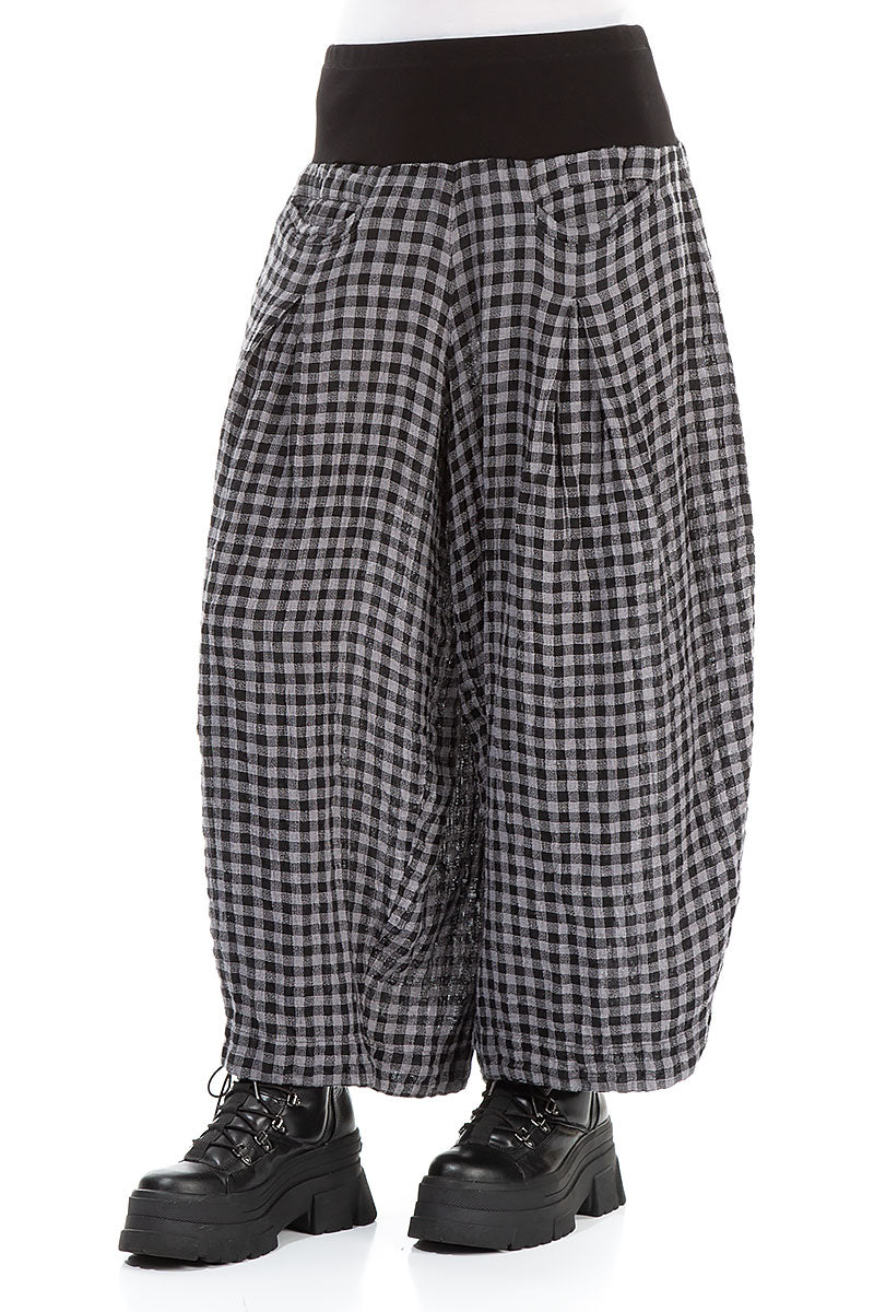 Loose Grey Check Linen Trousers 4
