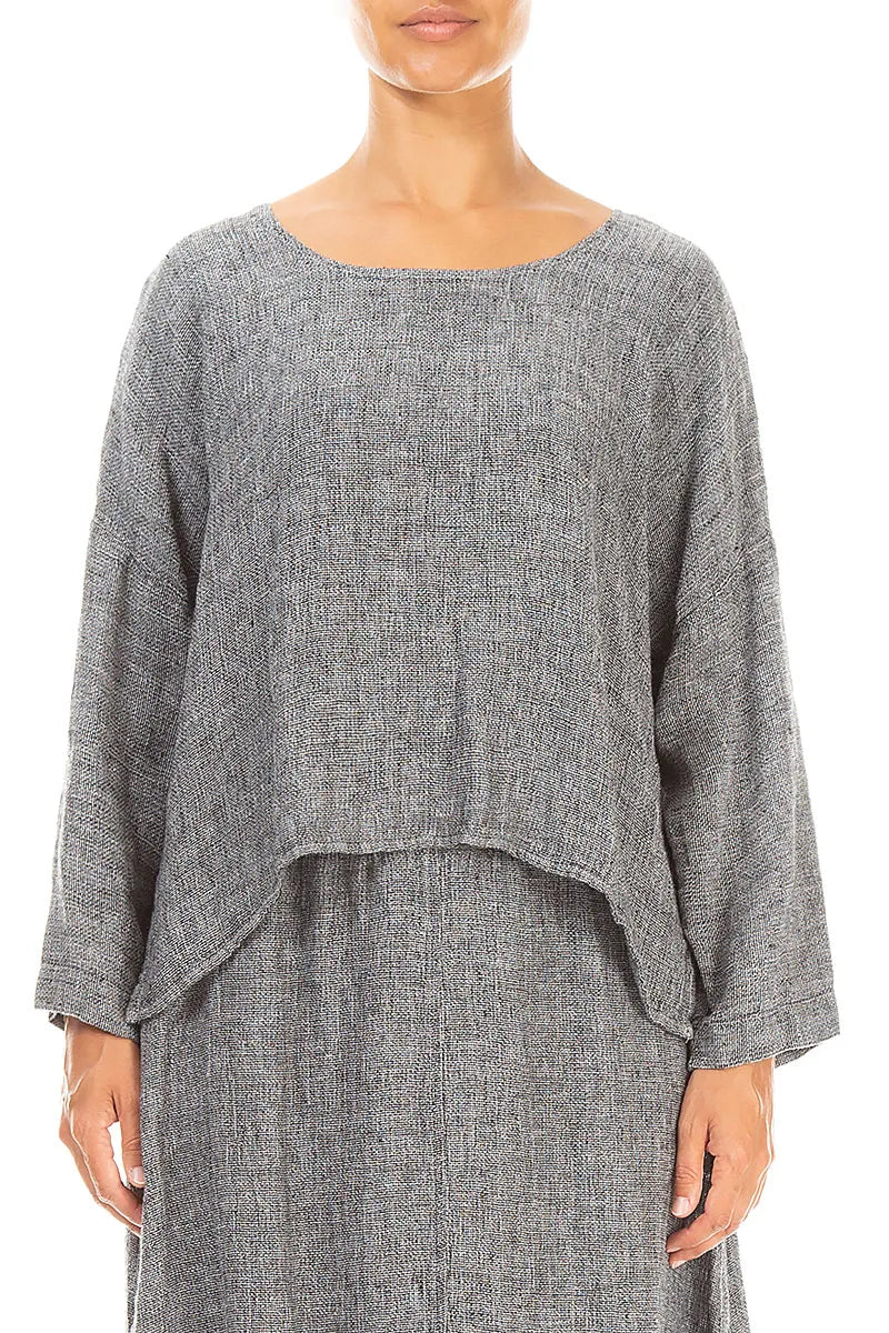 Lockere Bluse aus meliertem grauem Leinen