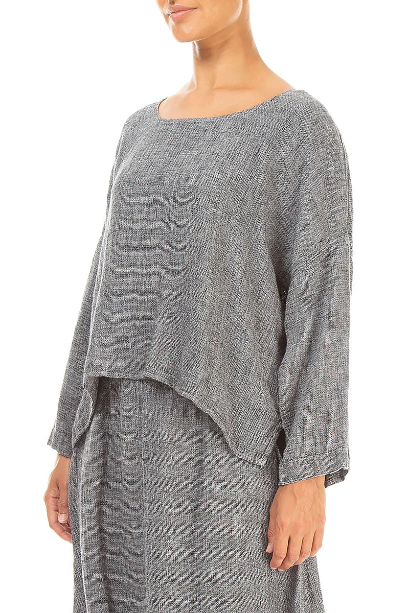Lockere Bluse aus meliertem grauem Leinen