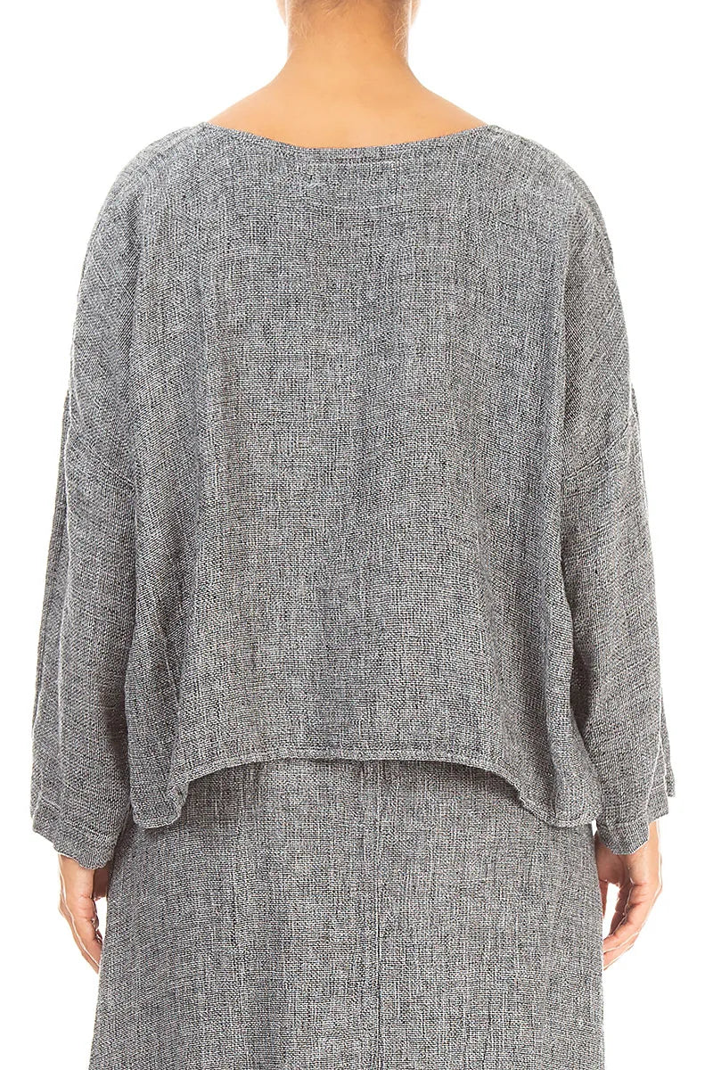 Lockere Bluse aus meliertem grauem Leinen