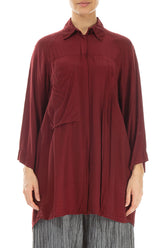 Loose Longer Back Dark Red Silk Bamboo Shirt 1