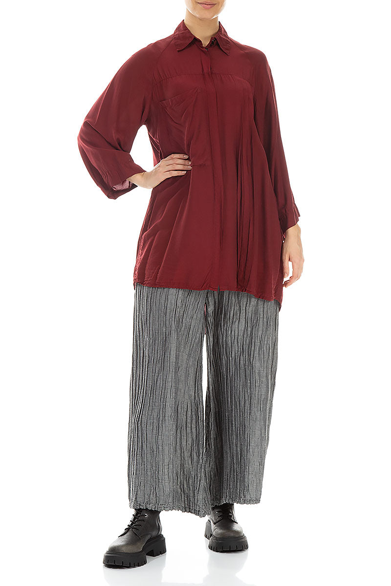 Loose Longer Back Dark Red Silk Bamboo Shirt 4