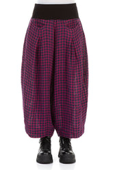 Loose Magenta Check Linen Trousers 1