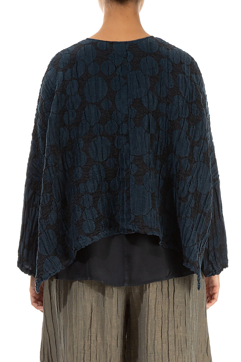 Loose Midnight Blue Circle Silk Linen Jacket 2