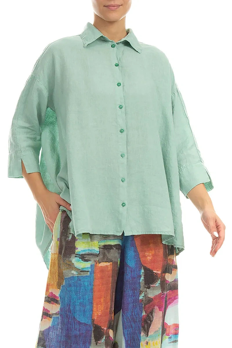 Loose Mint Linen Shirt 3