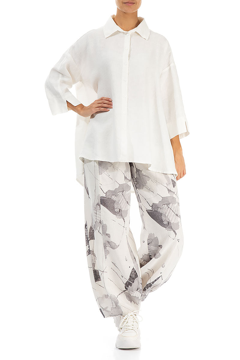 Loose Off White Linen Shirt 4