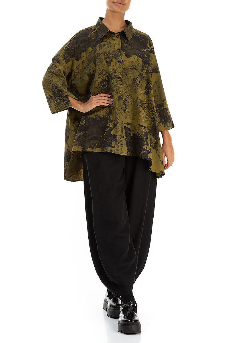 Loose Olive Alabaster Silk Cotton Shirt 4
