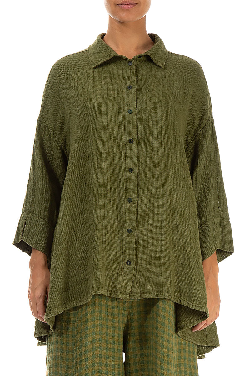 Loose Olive Textured Linen Shirt 1