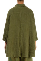 Loose Olive Textured Linen Shirt 2