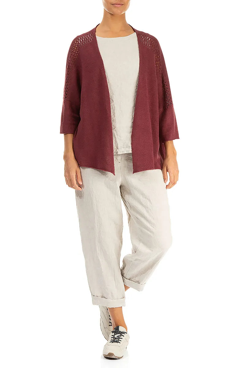 Loose Openwork Antique Ruby Linen Cardigan 4