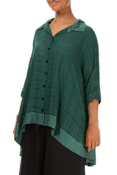 Loose Peacock Checkered Silk Cotton Shirt 3