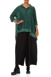 Loose Peacock Checkered Silk Cotton Shirt 4