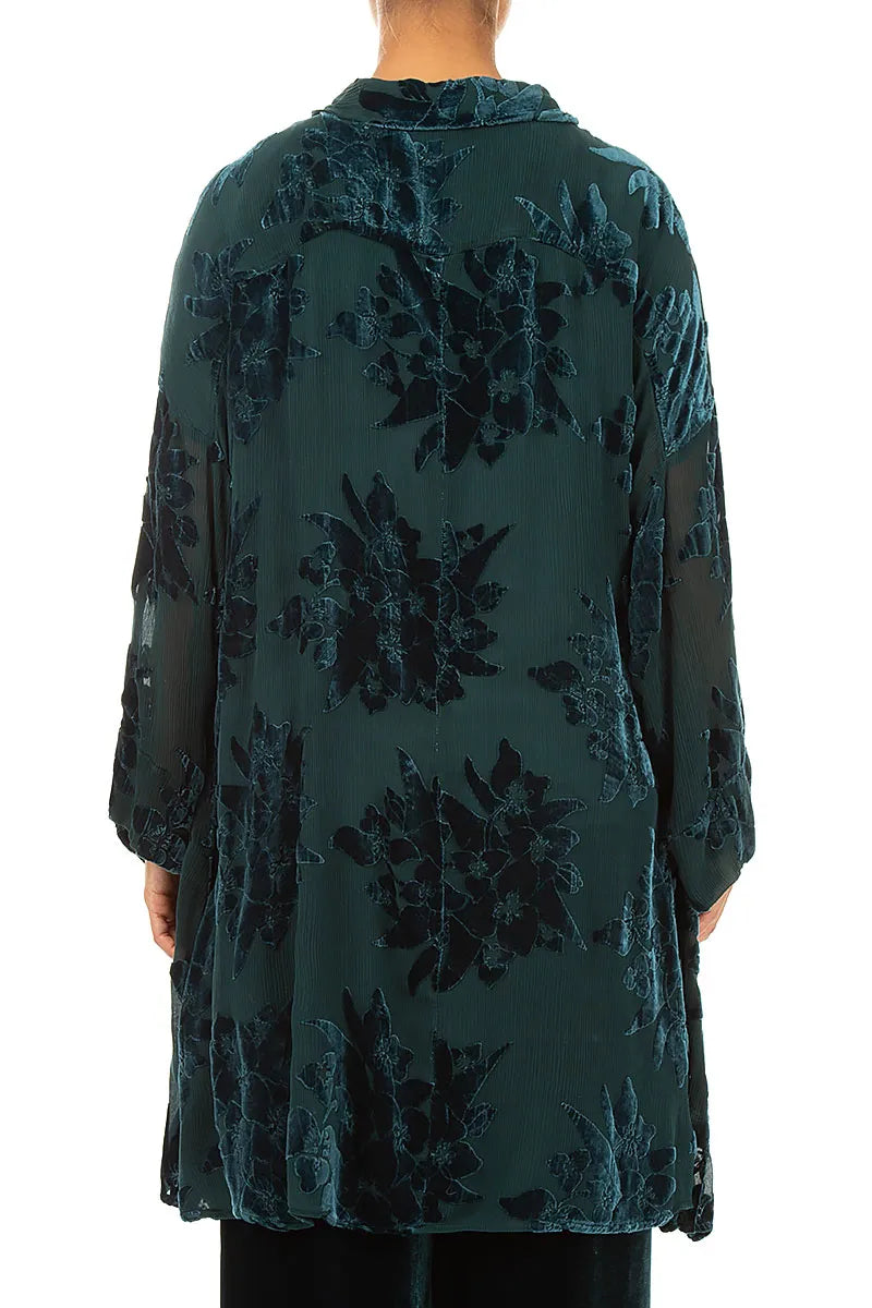 Chemise ample en velours de soie à motif paon dévoré