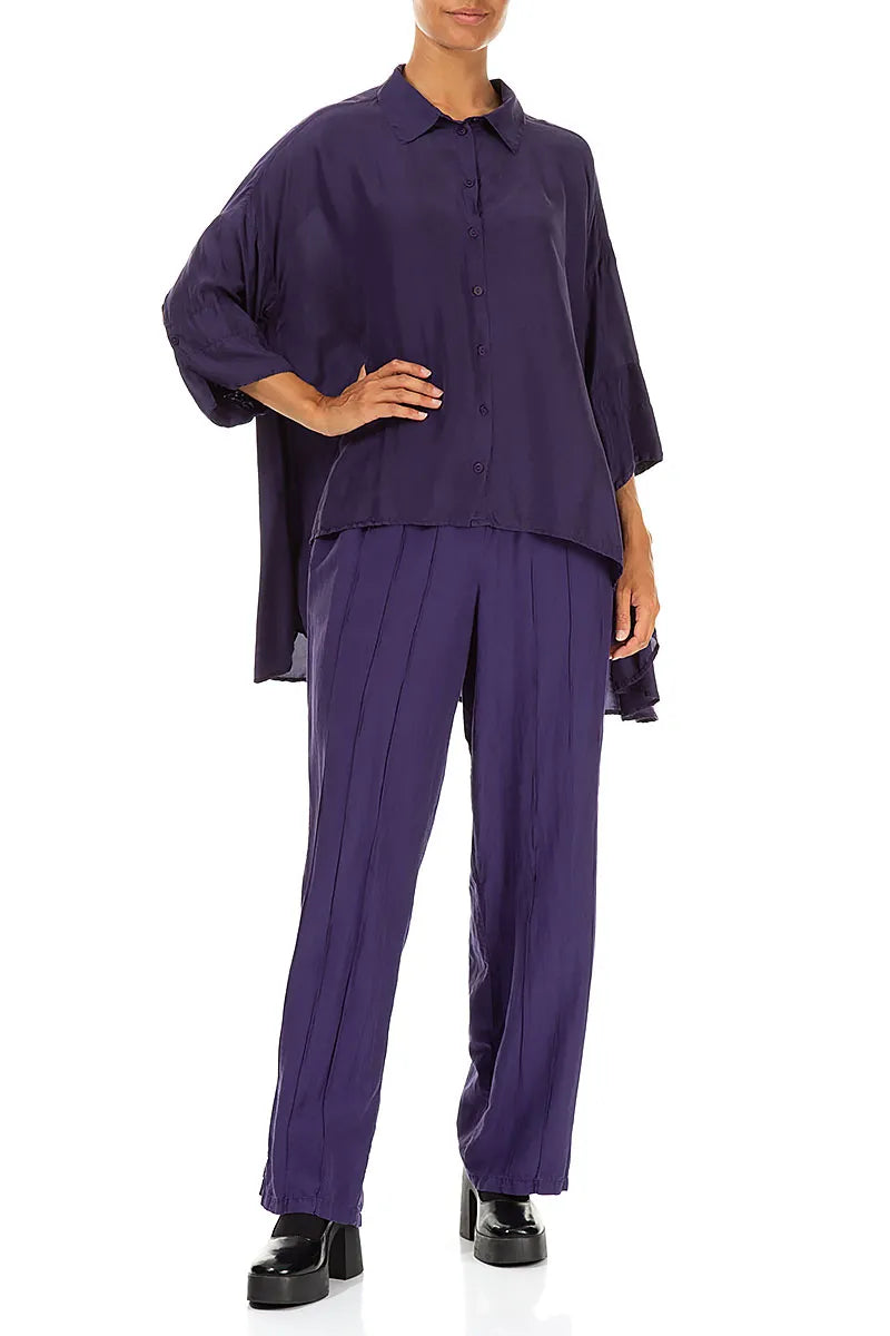 Loose Royal Purple Pure Silk Shirt 4