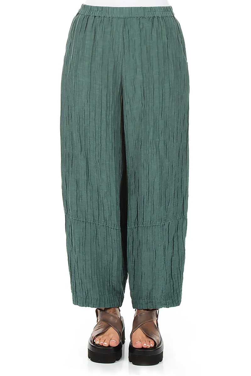 Loose Sage Crinkled Silk Linen Trousers 1