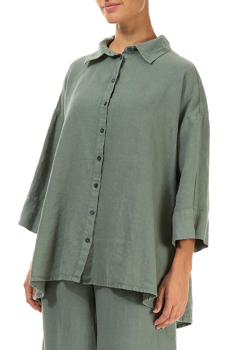 Loose Sage Linen Shirt 3