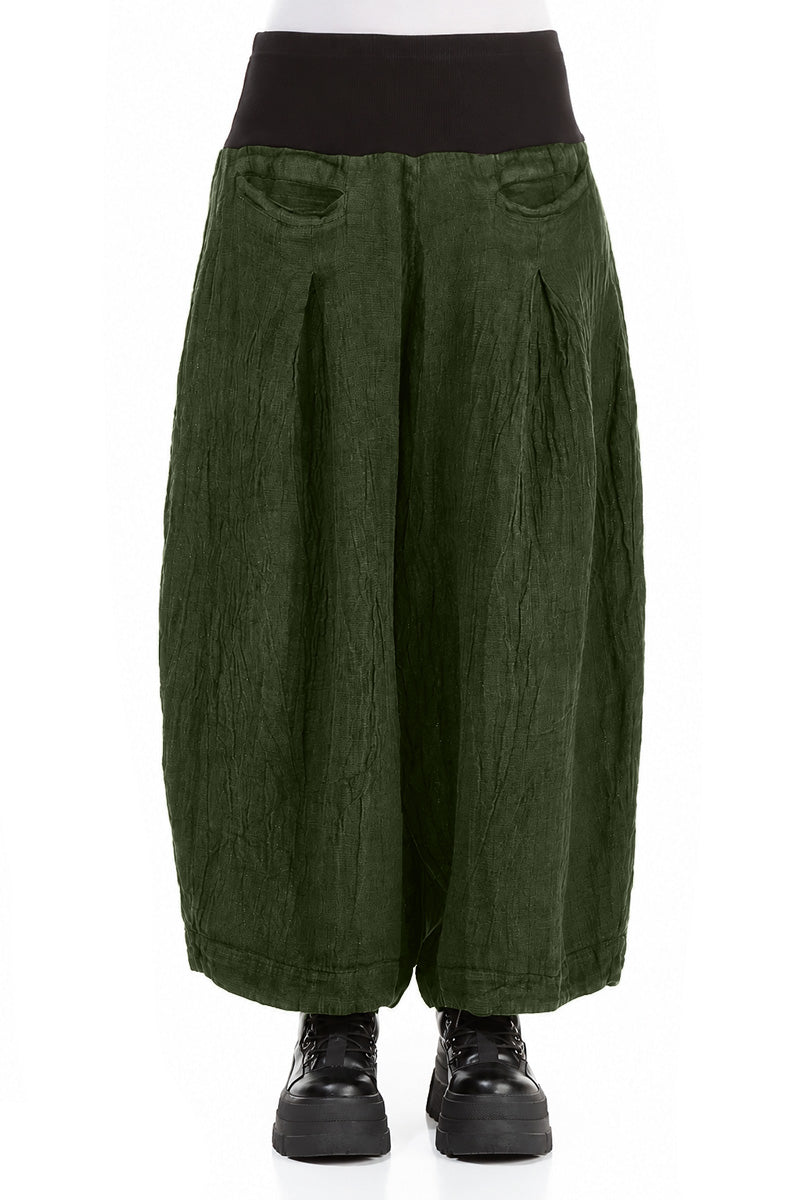 Loose Shamrock Green Mélange Linen Trousers 1