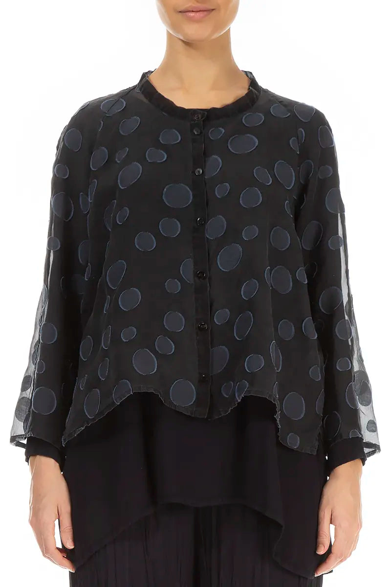 Loose Short Slate Blue Bubbles Silk Jacket 2