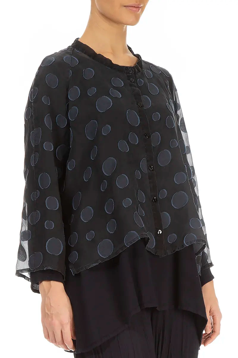 Veste courte ample en soie bleu ardoise à bulles