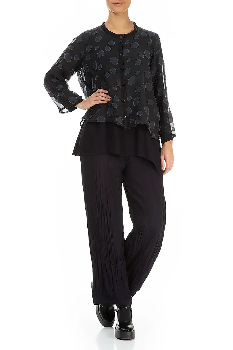 Veste courte ample en soie bleu ardoise à bulles