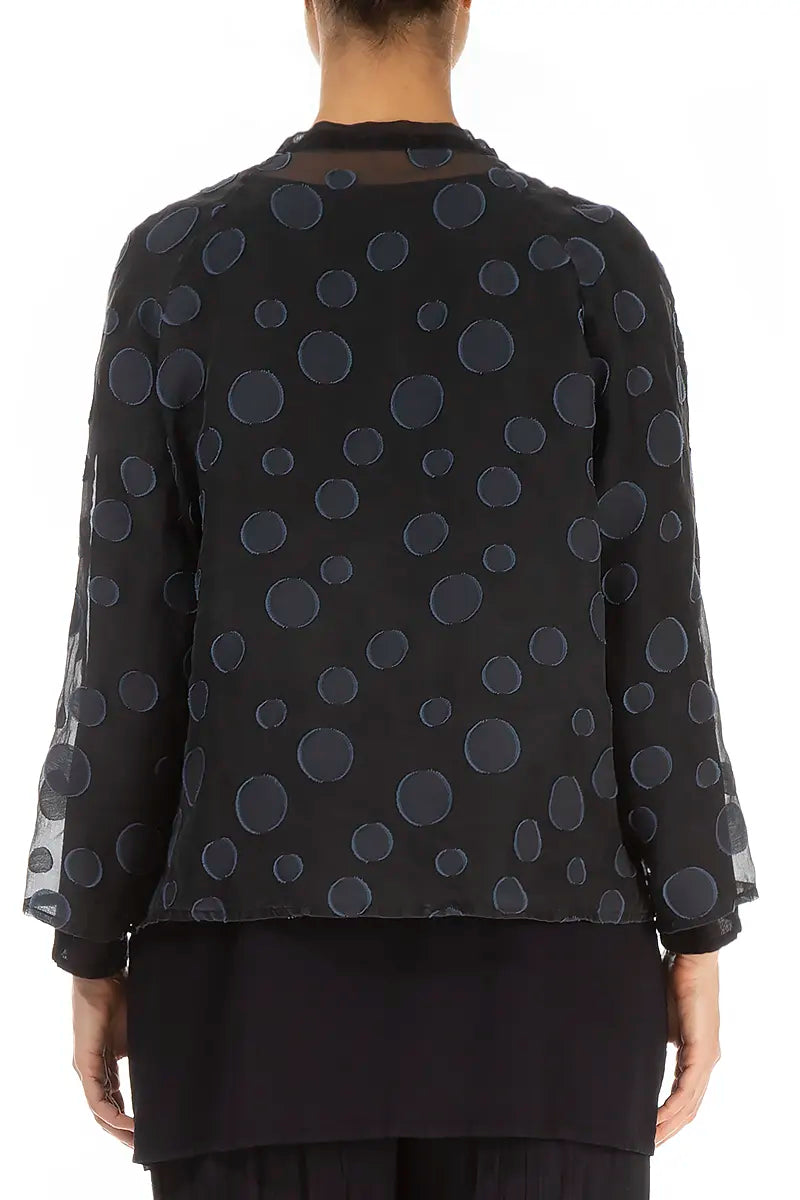 Veste courte ample en soie bleu ardoise à bulles