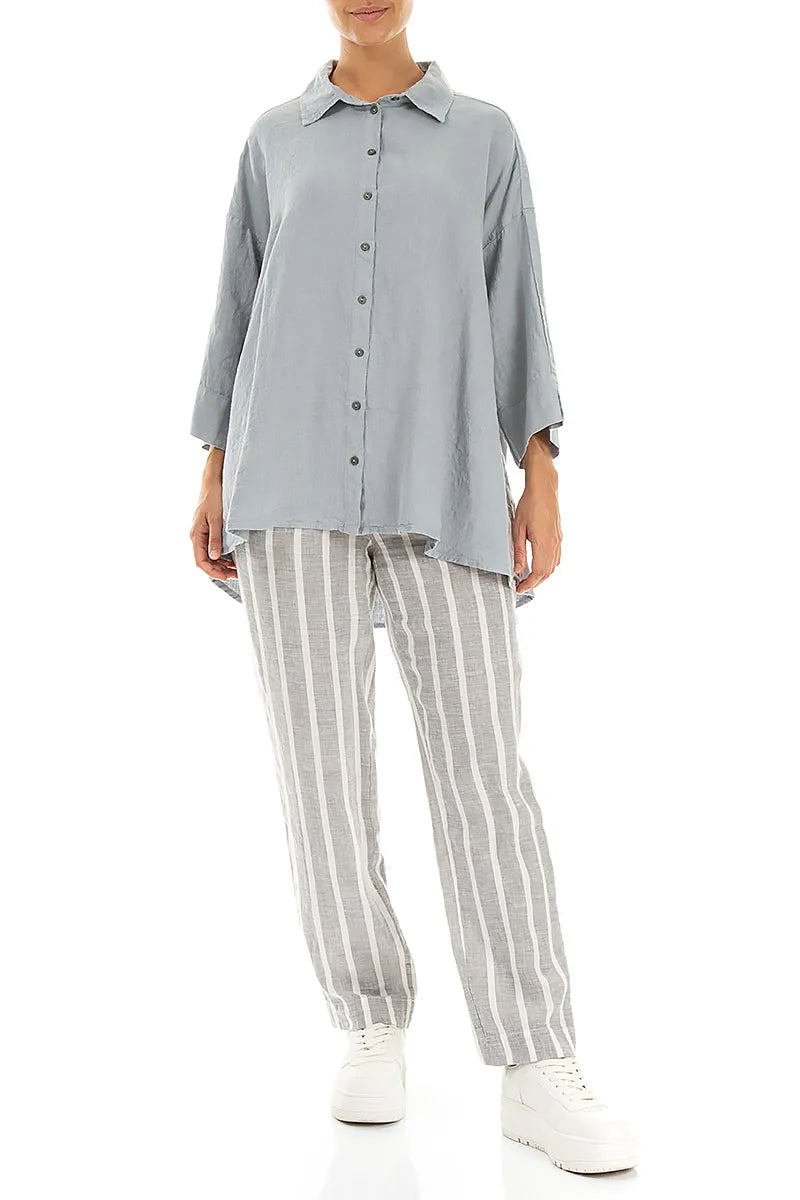 Chemise ample en lin gris argenté