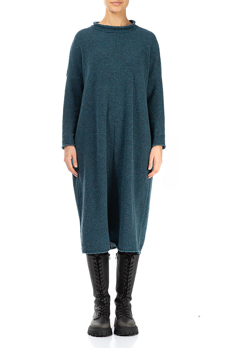 Loose Teal Knitted Wool Dress 1