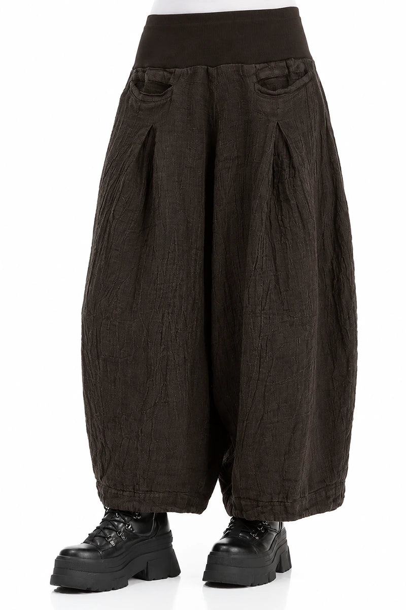 Loose Truffle Brown Mélange Linen Trousers