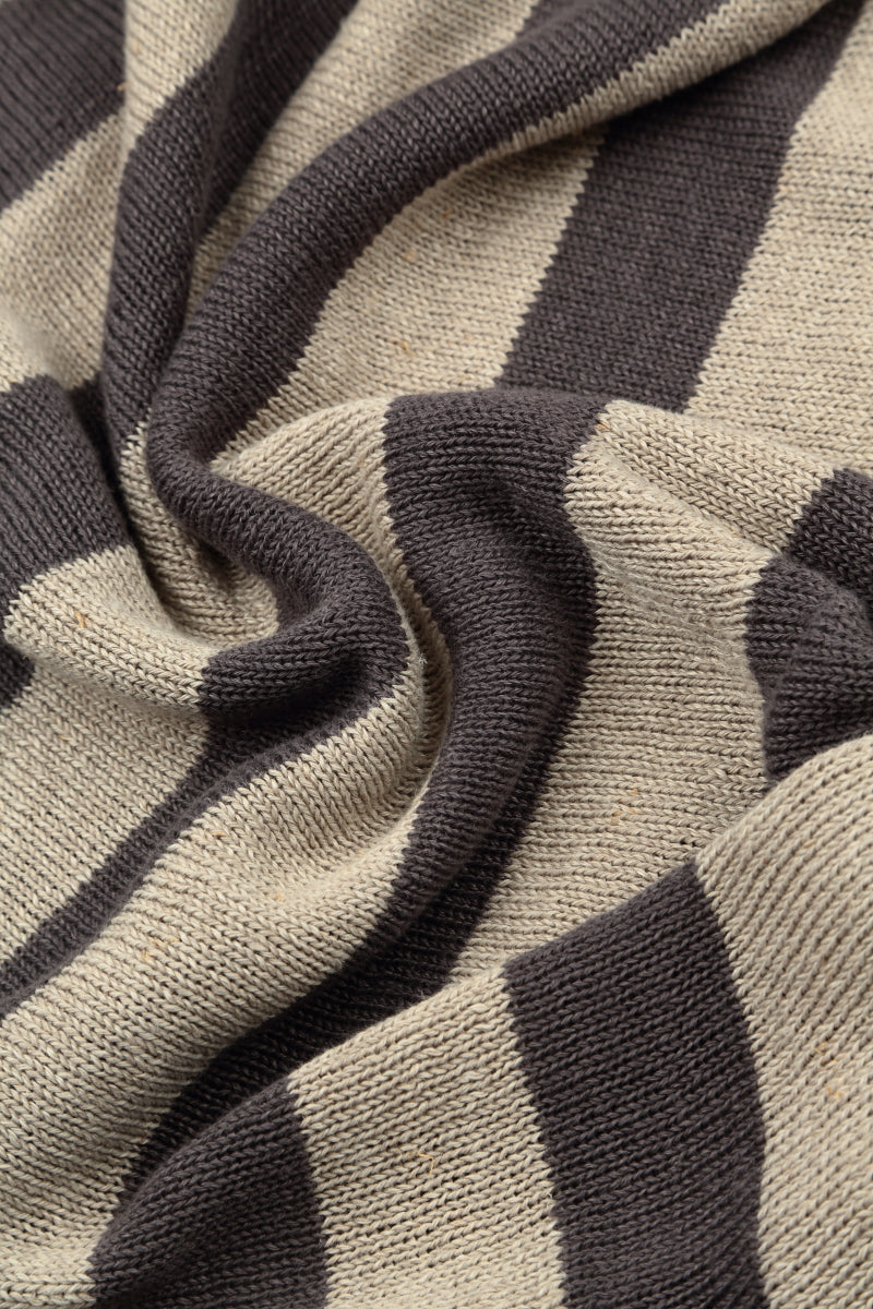 Loose V-Neck Striped Brown Linen Jumper 5