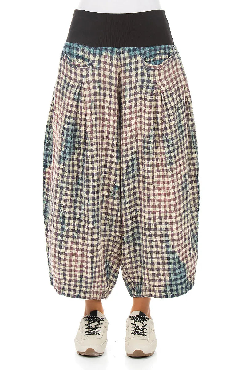 Loose Watercolour Check Linen Trousers 1