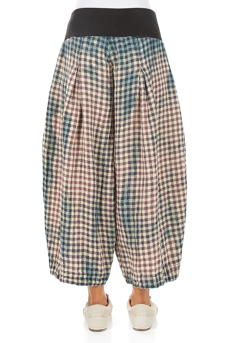 Loose Watercolour Check Linen Trousers 2