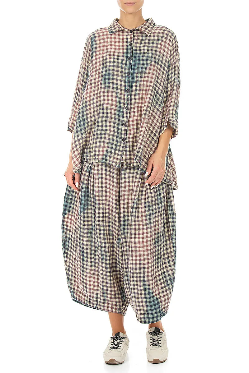 Loose Watercolour Check Linen Trousers 4