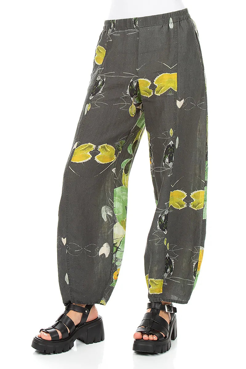 Pantalon en lin coupe fuselée Nénuphars longs