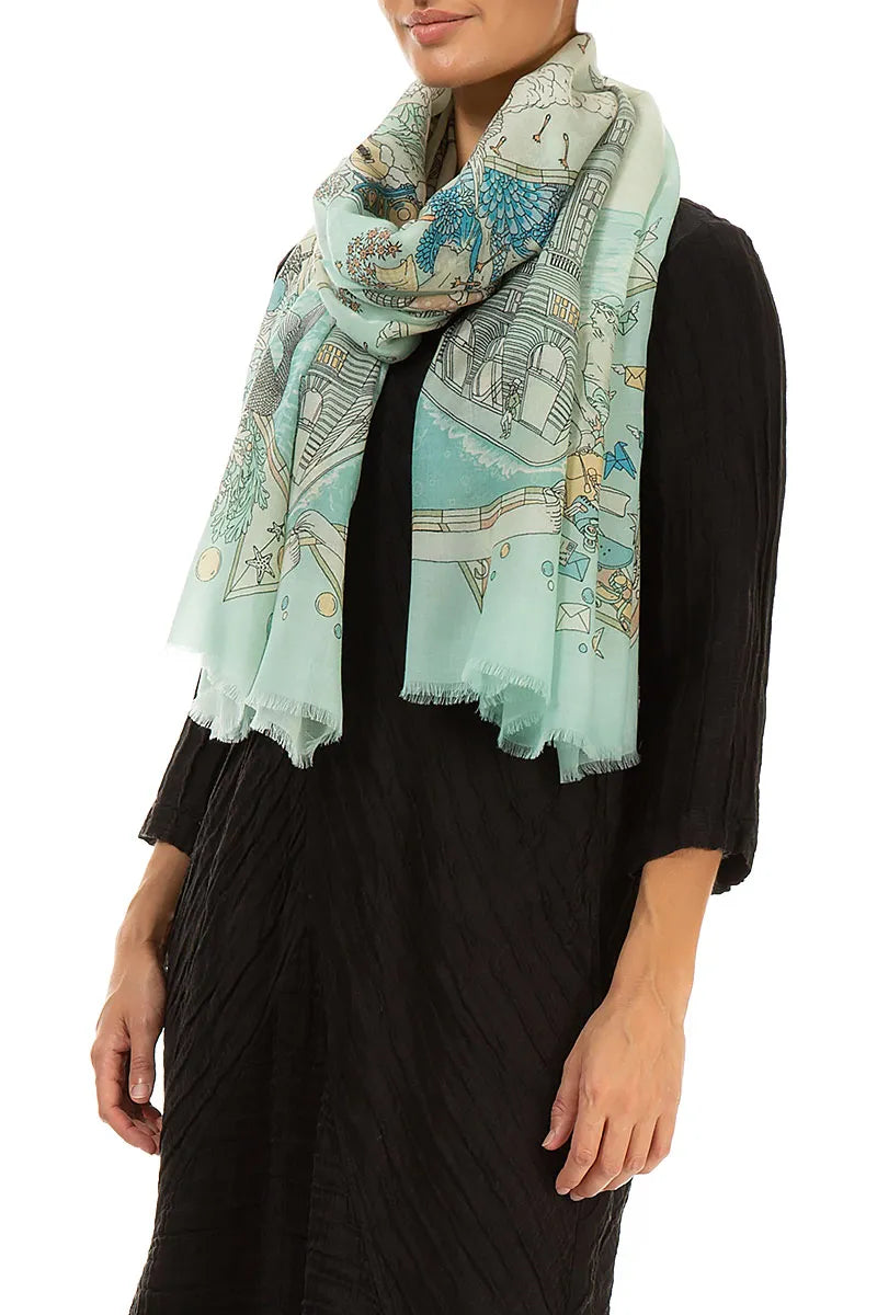 Antiker türkisfarbener Kaschmir-Seidenschal